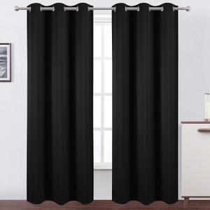 LEMOMO Black Thermal Blackout Curtains/42 x 95 Inch/Set of 2 Panels Room Darkening Curtains for Bedroom 