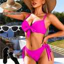 EHSUYAB Sexy Women Push Up Underwire Bikini Sets, Side Tie Low Rise High Cut Two Piece Swimsuit, Cheeky Bathing Suit Vacation, Pink Small