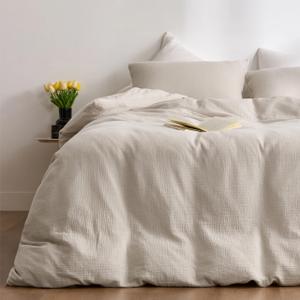 RENEWROOTS Gream Gray Duvet Cover King, 100% Sandwashed Cotton Soft King Size Duvet Cover Set 3 Pieces with Zipper Clousre & Corner Buttons (Cream Gray, King 104 x 90)