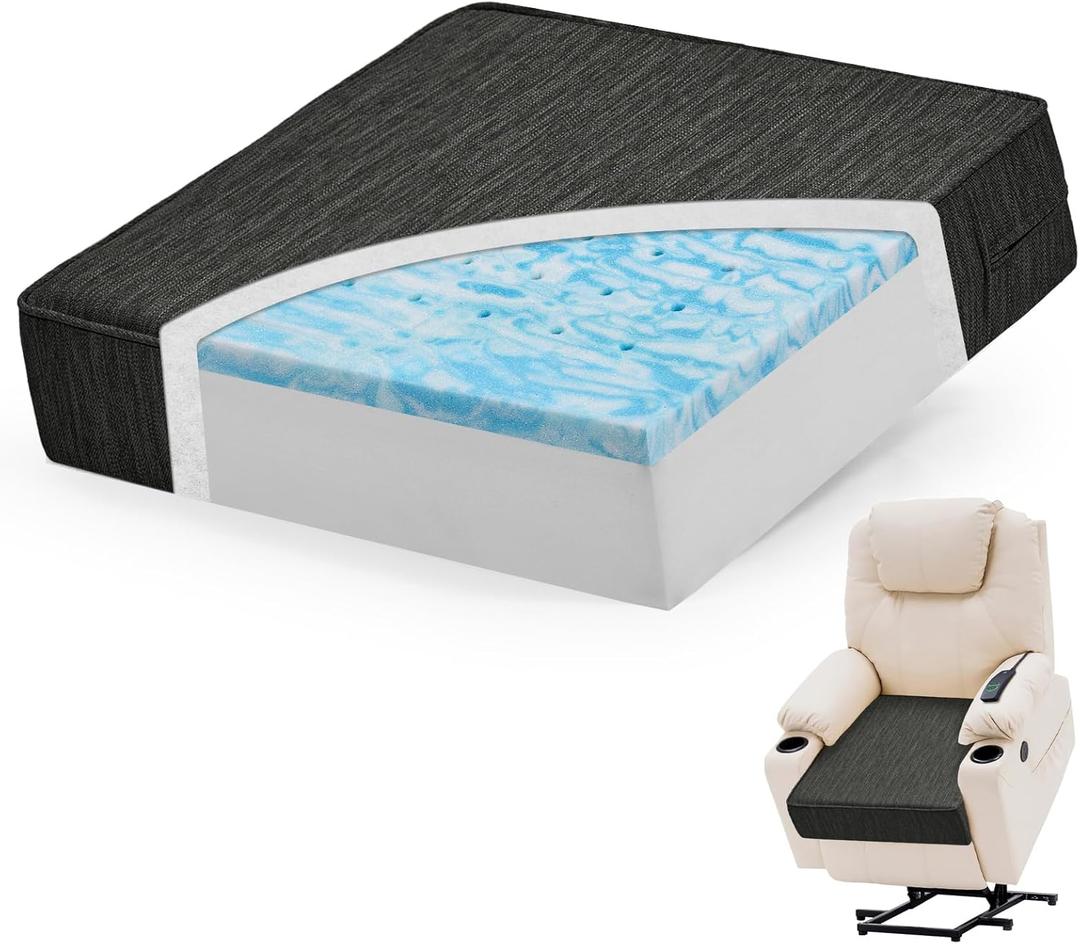baibu Dual-Layer Gel Memory Foam Recliner Cushions for Elderly, 20x20x5 Inch Thick Chair Cushion Suitable for Couches, Armchair, Wheelchair for Easy to Stand Up & Reduce Hip & Lumbar Pain, Black