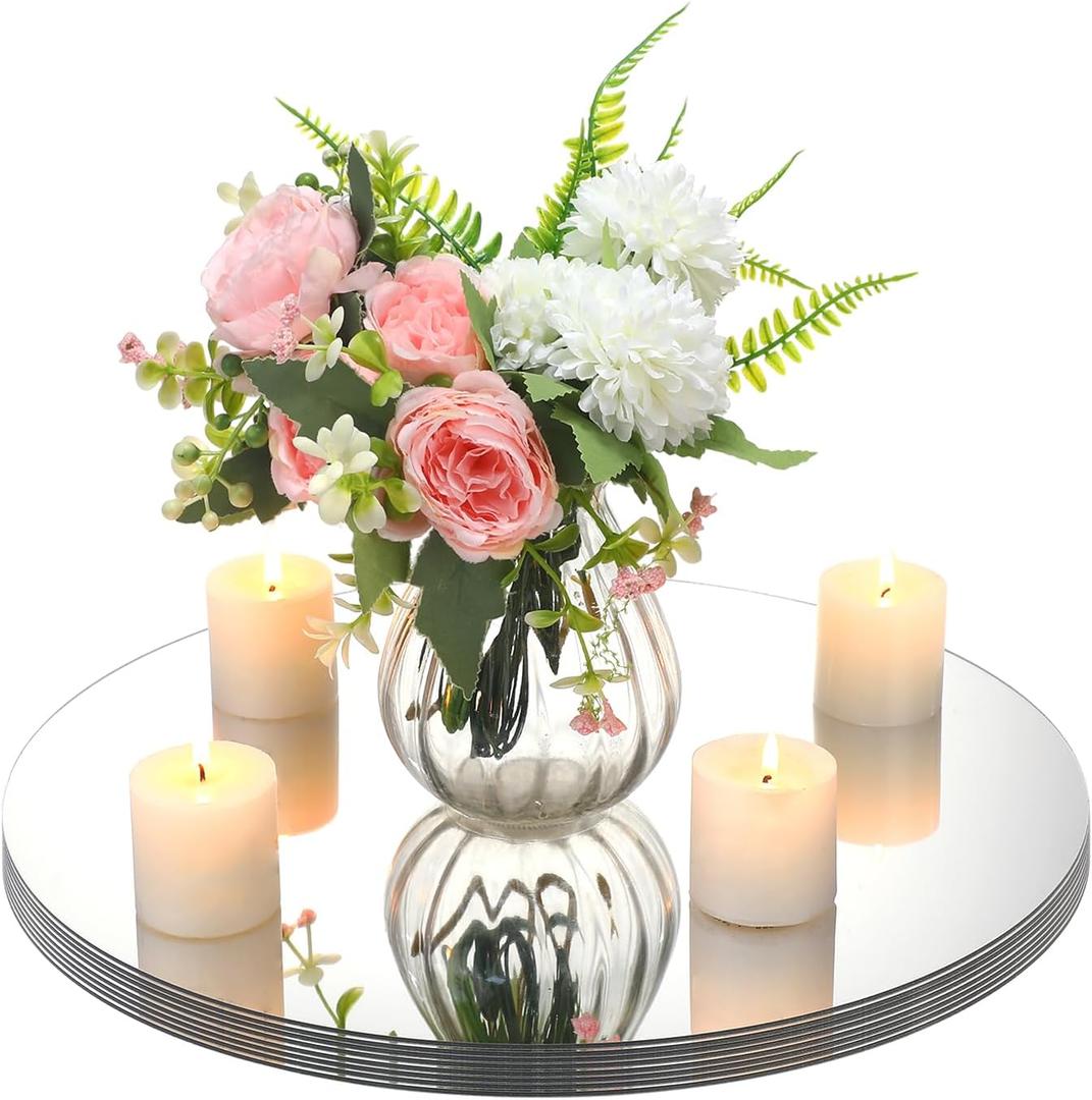 Amyhill 8 Pcs Round Mirrors for Centerpieces Table Decorations Acrylic Circle Mirrors Tray Candle Plates for Wedding Baby Shower Birthday Party Bulk Supplies(16 Inch)