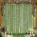 10x10ft Sage Green Backdrop Curtains with Lights Photo Drapes Wrinkle Free Fabric Backdrop Curtain for Wedding Birthday Party Baby Shower Bridal Shower Home Party Background Decorations