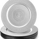 DEAYOU 12 Pack Silver Charger Plate, 13-inch Beaded Chargers for Dinner Plates, Plastic Reusable Round Charger Platters for Wedding, Party, Event, Table Setting, Decoration, Holiday