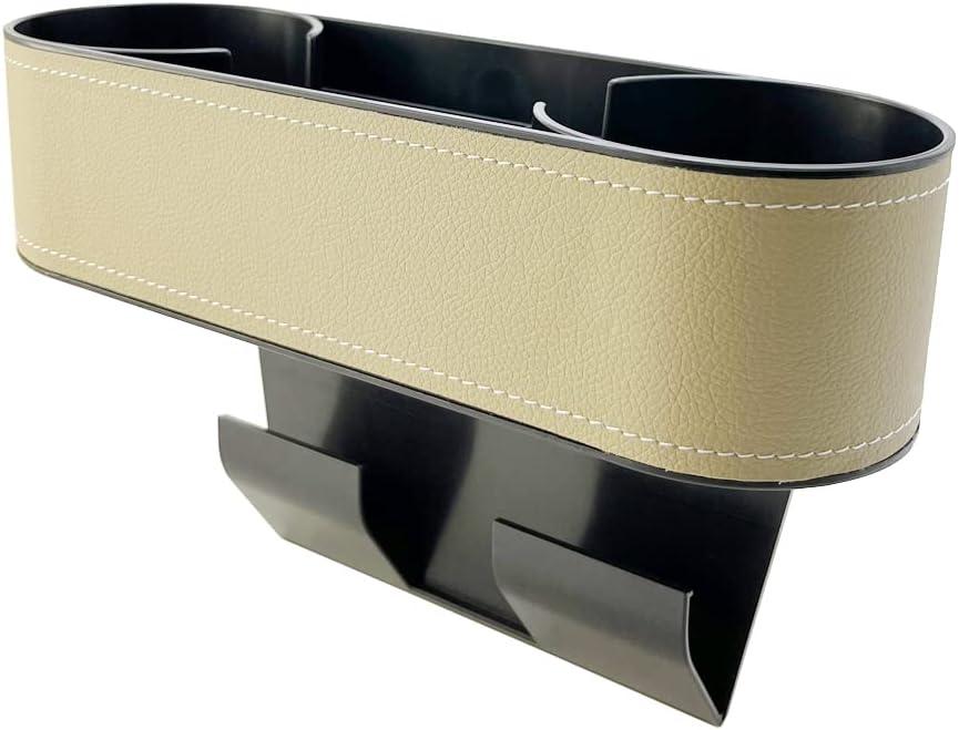 Cup Holder for Car Seat Gap Organizer, Multifunctional Cup Drink Holders with PU Leather Cover, Side Insert Center Console Gap Filler Storage Box for Mug, Bottle, Cellphones, Keys, Coffee, Coasters (beige2)