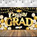 KatchOn, XtraLarge Congrats Grad Banner - 72x44 Inch, Graduation Banner | Congratulations Backdrop | Black and Gold Backdrop | Graduation Decorations 2025