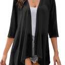 Totatuit Women's 3/4 Sleeve Sheer Cardigan Open Front Lightweight Kimono Casual Loose Beach Cover Up (XX-Large, Black)