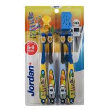 Jordan*  | Step 3 Toothbrush for Children | Toothbrush for Ages 6 to 9 Years | Soft Bristles, Double Ergonomic Handle & BPA-Free | Blue & Green | Pack of 4