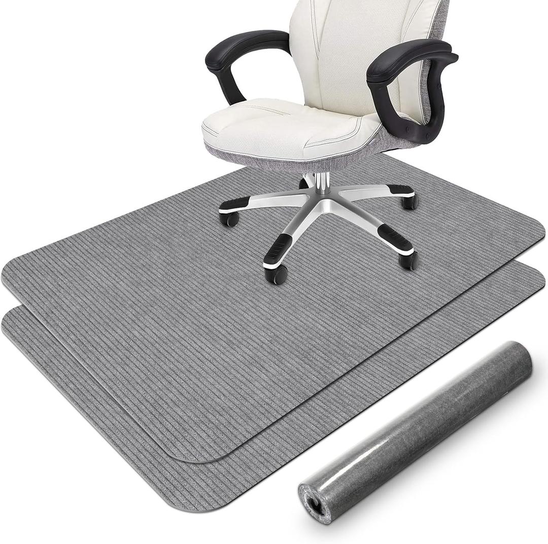 2 Pack Office Chair Mat for Hardwood Floor, 55"x35" Corduroy Surface Computer Chair Floor Mat, Desk Chair Mat, Large Rubber Anti-Slip Floor Protector for Home Office Light Grey (Roll Packaging)