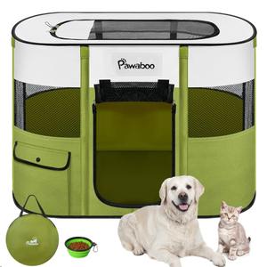 Pawaboy (236)Portable Pet Hutch Foldable Dog Play Pen with Waterproof Oxford, Cat Pen with Travel Bag, Foldable Bowl, Indoor Outdoor Use for Puppies, Cats, Rabbits, Green, L