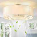 Low Profile Ceiling Fans with Lights, 20" Flush Mount Ceiling Fan with Light, Boho Bladeless with 6 Speeds, Rattan Remote Control for Bedroom, Nursery, Living Room