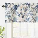 DriftAway Ada Botanical Print Lined Flower Leaf Thermal Insulated Linen Blend Window Valance Rod Pocket 52 Inch by 14 Inch Plus 1.75 Inch Header Navy 1 Pack