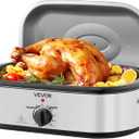 VEVOR Roaster Oven, 18QT Electric Roaster Oven, 150-450 Adjustable Temperature Electric Roasting Pan with Self-Basting Lid, Cool-Touch Handle, Defrost & Warm Function, Stainless Steel Turkey Ovens (Silver)