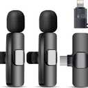 Wireless Microphone for iPhone iPad and Android Phone, 2 Pack Wireless Lavalier Lapel Mic with Noise Reduction, Plug and Play Mini Microphone for Video Recording Interview Podcast YouTube TikTok Vlog