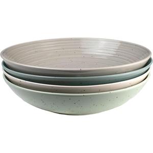 Sango Siterra Artist's Blend Stoneware Pasta Bowls (Set of 4) Multi Assorted Colors Featuring Soft Gray, Blue, Green, and Ivory, for Everyday Dining & Entertainment, Microwave & Dishwasher Safe