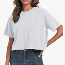FIORENCE Women's Oversized Workout Cropped T Shirts Crew Neck Short Sleeve Casual Loose Summer Crop Tee Tops Cotton M