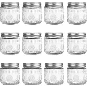 Amzcku 8 oz Vintage Mason Jars with Lids, Regular Mouth Canning Jar, Safe For Storage, Canning, Pickling, Preserving, Fermenting, DIY Crafts & Decor 12 Pack