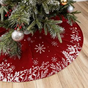 Christmas Tree Skirt Red 36 Inches, Red and White with Snowflake Pattern for Holiday Decor (Medium)
