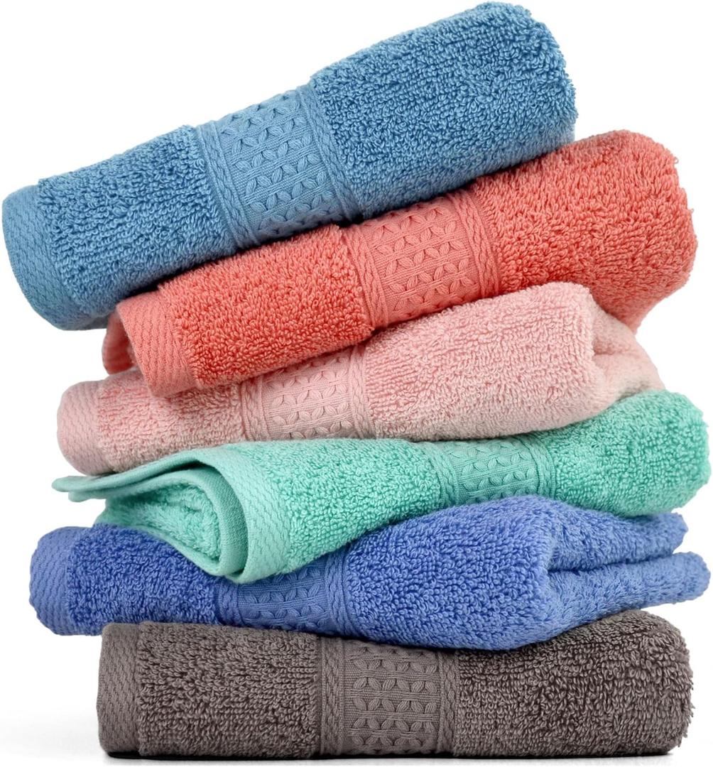 Cleanbear Cotton Hand Towel Set 6-Pack Ultra Soft Hand Towels with Assorted Colors (13 x 29 Inches) Lightweight and Quick Dry (Seafoam Green, Baby Pink, Brown, Blue Gray, Rust, Lavender)
