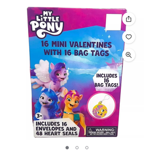 My Little Pony Valentine Kiddie Cards with Bonus Bag Tags, Purple, Blue, 16 Count