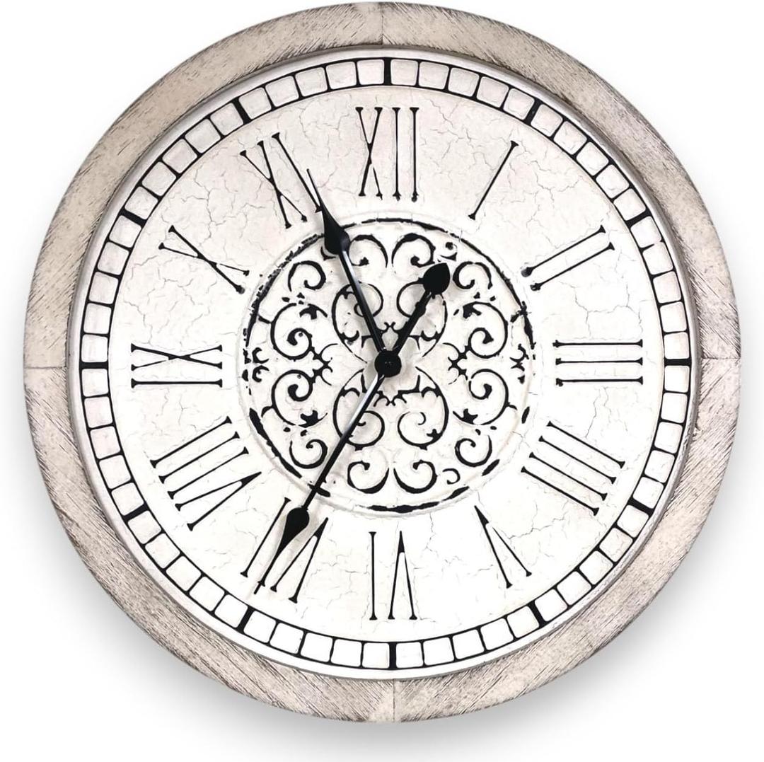 Large Decorative Vintage Worn Wall Clock - Big Farmhouse, Rustic, Coastal Decor - 25 inches for Living Room or Bedroom - Battery Operated