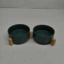 SPUNKYJUNKY Ceramic Dog and Cat Bowl with Wood Stand Non-Slip Matte Glaze Weighted Food Water Set for Cats &Small Dogs 13.5 OZ Green (1.7 CUPS)