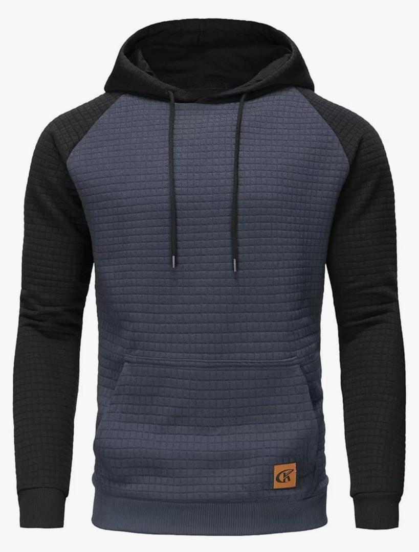 Yundobop Men's Pullover Hoodies Plaid Jacquard Long Sleeve Drawstring Hipster Casual Hooded Sweatshirts with Kanga Pockets Size XL