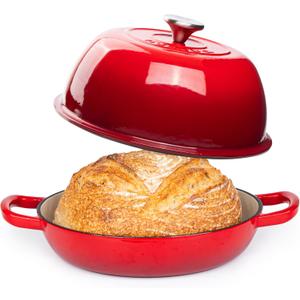 Enamelled Cast Iron Dutch Oven Pot  Dutch Oven For Sourdough Bread Baking  Cast Iron Bread Pot  Red, 6 Quarts, 22cm  by Nuovva