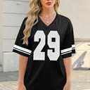 Jersey Shirts for Women Y2k Number Graphic Tees Oversized V Neck T Shirts Streetwear Casual Short Sleeve Tops
