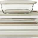 Amazon Basics Glass Baking Dishes with BPA-Free Lids, 6-Piece Set, Borosilicate Glass, Dishwasher and Oven-Safe, Linen Gray