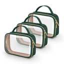 Wedama TSA Approved Toiletry Bag, Pack of 3Clear Makeup Bags with Handles, Quart Size Clear Toiletry Bags, PVC Cosmetic Bags for Women and Men, Carry on Airport Airlin (Dark Green Medium)