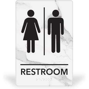 MitUSA ADA Compliant, Unisex Bathroom Room Sign, Raised Icons, & Grade 2 Braille - Includes Adhesive Strips for Easy Installation - 6" W x 9" H Made in the U.S.A. (Quartz, 1-Pack)
