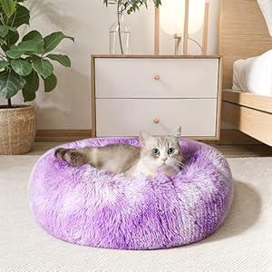 WESTERN HOME WH Calming Dog & Cat Bed, Anti-Anxiety Donut Cuddler Warming Cozy Soft Round Bed, Fluffy Faux Fur Plush Cushion Bed for Small Medium Dogs and Cats (20")