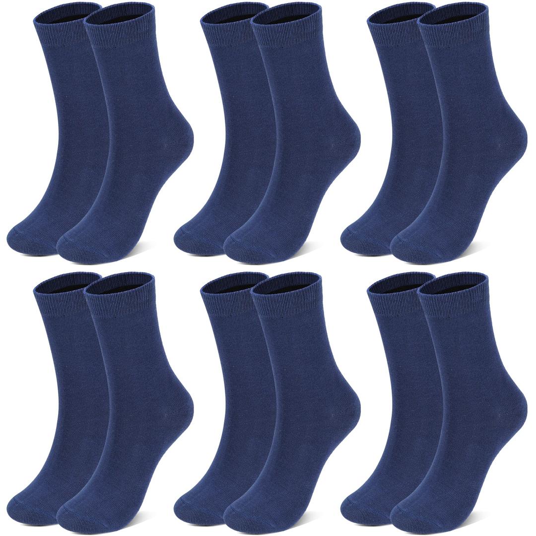 Airpal 6 Pairs Kids Classic Crew Socks Boys Girls Cotton Basic School Uniform Sports Socks (US, Age, 10 Years, 12 Years, Navy) (Blue)