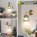Battery Operated Wall Sconce,Vintage Battery Wall Light With Remote Dimmable Wireless Wall Sconces With Glass Lampshade Rechargeable, Led Wall Lamp Fixtures For Bedroom, Living Room (Stripe Green)