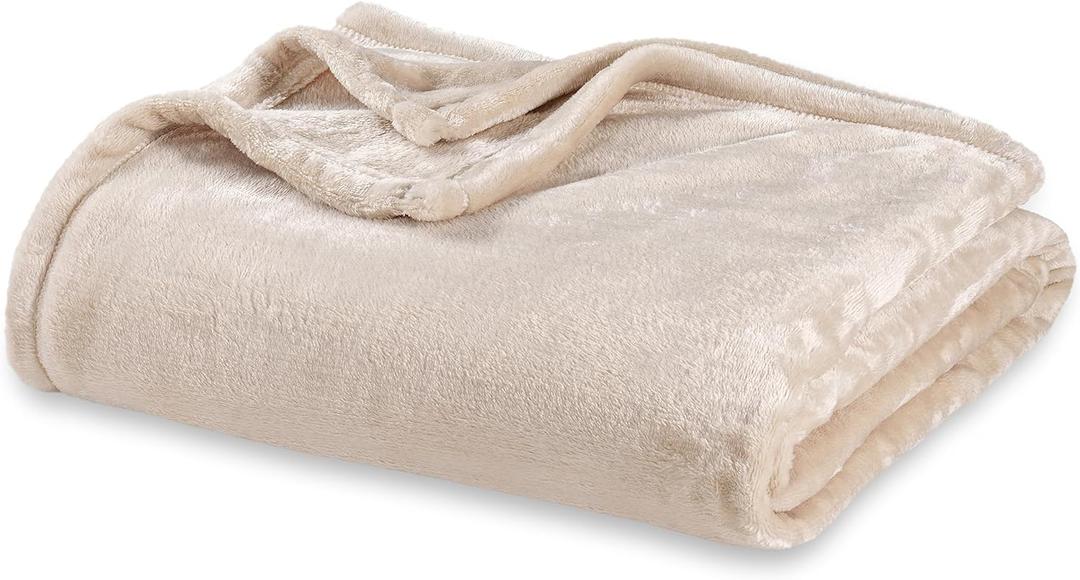 Berkshire Blanket Classic VelvetLoft Solid Bed Blanket King Size, Lightweight Soft Fuzzy Plush Blanket for Bed and Couch, Grain, 90x108 Inches (King/Cal King)
