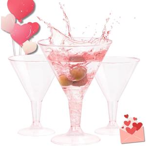 Liacere 24 Pack Pink Plastic Martini Glasses 6.25oz Disposable Cocktail Glasses Margarita Glasses Plastic Cocktail Glasses Perfect for Wedding & Party & Birthday & Mother's Day & Valentines Day