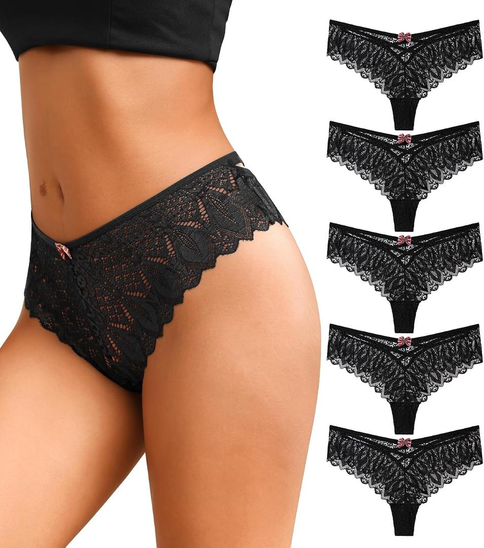 J-pone Lace Thongs for Women Sexy High Waisted Underwear Hollow Out Panties String Criss Cross Thong Multipack (Black, XL)