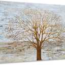Yihui Arts Canvas Wall Art for Living Room, Gray Wall Decor Long Nature Tree Painting Large Abstract Canvas Artwork Contemporary Pictures Modern Landscape for Office Decoration