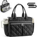 TOPEAST Teacher Tote Bags for Women, Lightweight 15.6 Inch Laptop Work Tote Bag, Quilted Black Nurse Bag with Cup Holder, Shoulder Handbag with Zipper for Office, School, Travel, Diaper