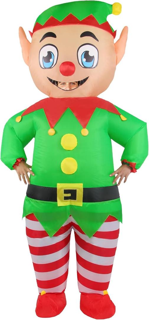 LETIME Christmas Elf Inflatable Costume Adult Funny Blow Up Costume Unisex Outfit for Xmas Halloween Holiday Cosplay Party