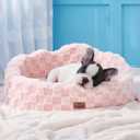 Joydeco Cloud Dog Bed for Small Dogs & Cats, Washable Pet Bed with Orthopedic Foam and Removable Checkered Plush Pad, Non-Slip Bottom for Indoor Puppies and Kittens, 27x24 Inch, Pink