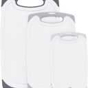 Glad Cutting Boards for Kitchen - 3pc Cutting Board Set with Juice Grooves and Non Slip Handles - Assorted Sizes for Meat, Vegetables, and Fruit - Non Porous, Dishwasher Safe, Grey (Gray)