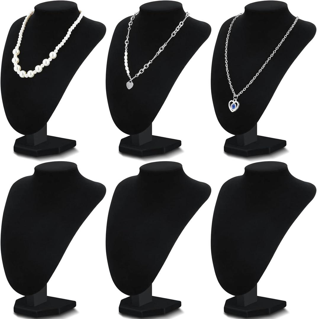 Huquary 6 Pcs Necklace Display Stand Necklace Holder Jewelry Bust Display Stands for Selling Home Store Trade Shows Photography Props Retail(Black,Velvet)
