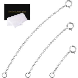 3 Pcs 925 Sterling Silver Necklace Extender Silver Chain Extenders for Necklaces Bracelet Bracelet Anklet Jewelry Extension for Women, 3 Piece Set (1, 2, 3 Inches)