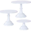 NIANDAIXIU 3 Pcs Metal Cake Stand, Cake Pop Stand Set of Disc Diameter 8" 10" 12", Tall Cake Stands for Dessert Table, Perfect Display for Wedding, Party, Birthday, Baby Shower, Decorations (White)