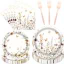 Rngmsi Wildflower Fall Party Tableware Decorations, 96PCS Flower Birthday Party Plates Napkins and Forks Supplies, Autumn Disposable Floral Baby Shower Bridal Shower Wedding Decor 24 Guests