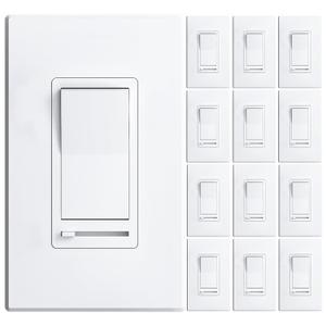 Amico 12 Pack Dimmer Light Switch, Single-Pole or 3-Way Slide Dimmer Switches for Led Lights, Suitable for 150W Dimmable LED/CFL Lights and 600W Incandescent/Halogen, Wall Plate Included, White
