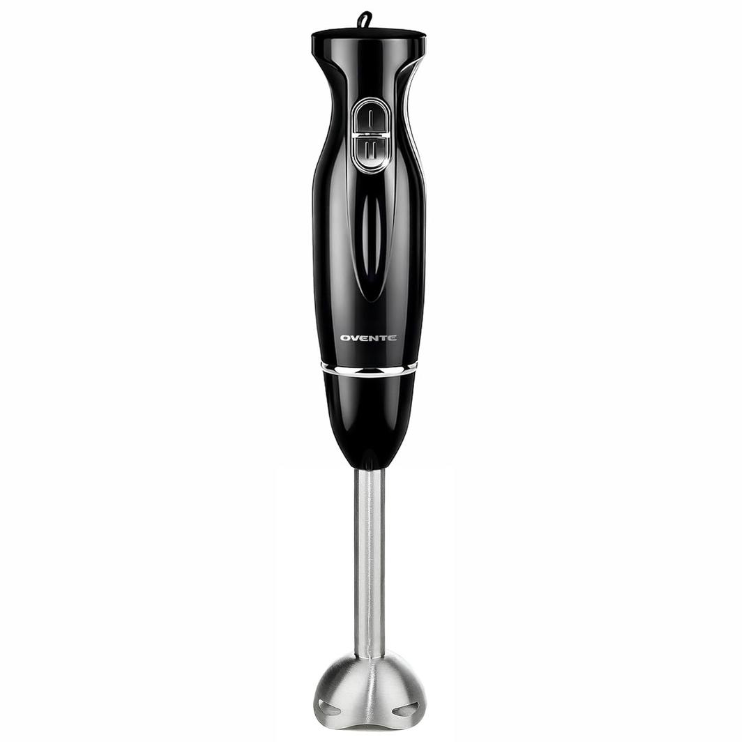 OVENTE Immersion Hand Blender, 300W Corded Electric Handheld Stick Mixer with 2 Mixing Speeds and Stainless Steel Blades for Smoothies, Purees & Baby Food, Black HS560B