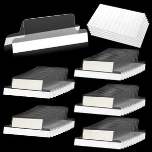 Gueevin 1.5 Inch Insertable Self Adhesive Index Tabs, 100 Pieces with Printable Inserts, Clear File Folder Tabs for Notebooks, Plastic File Folder Tabs