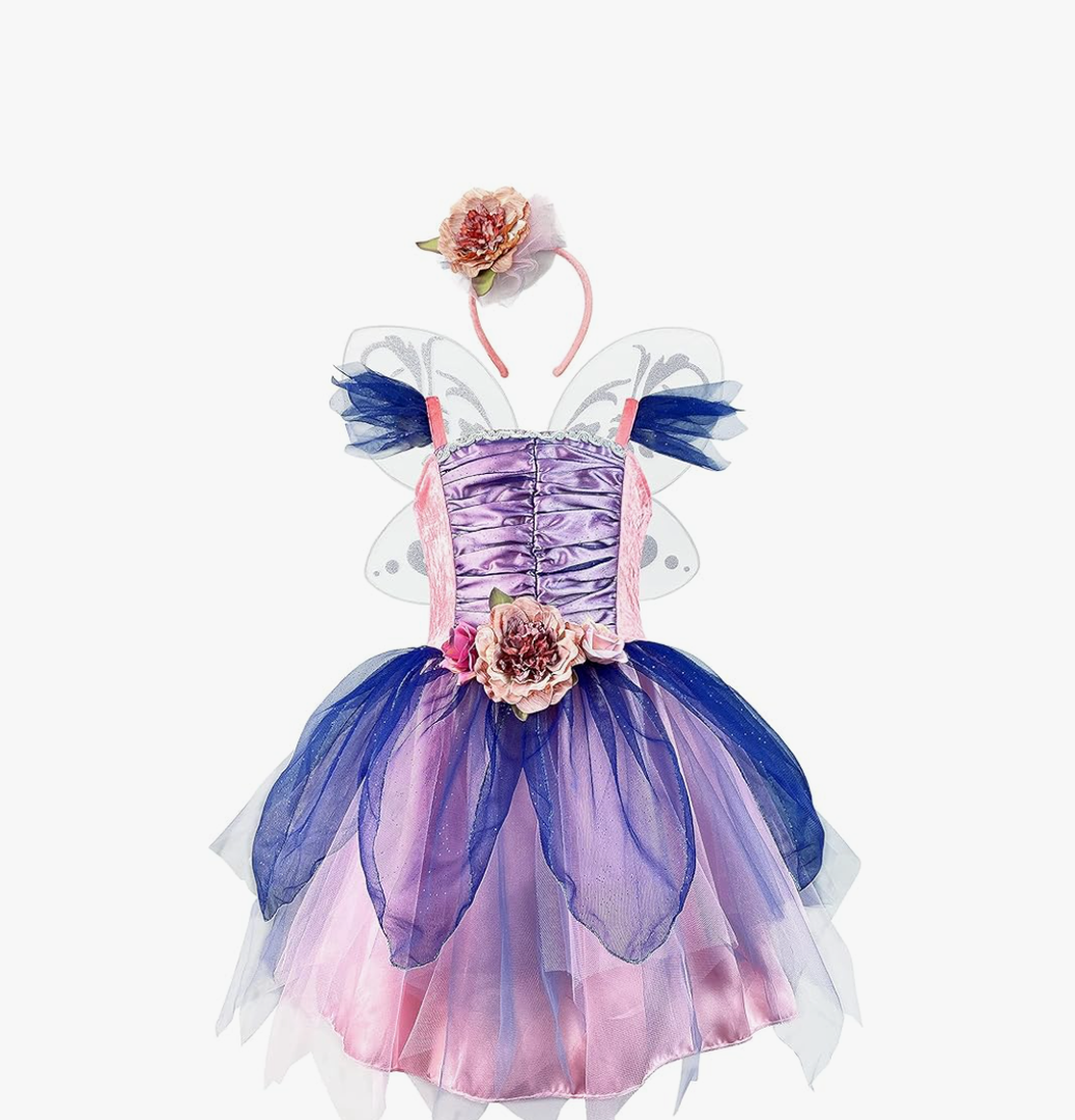 Fairy Costume Dress for Girls, Green Princess Flower Girl Dress, Tutu Dress with Headband and Wings